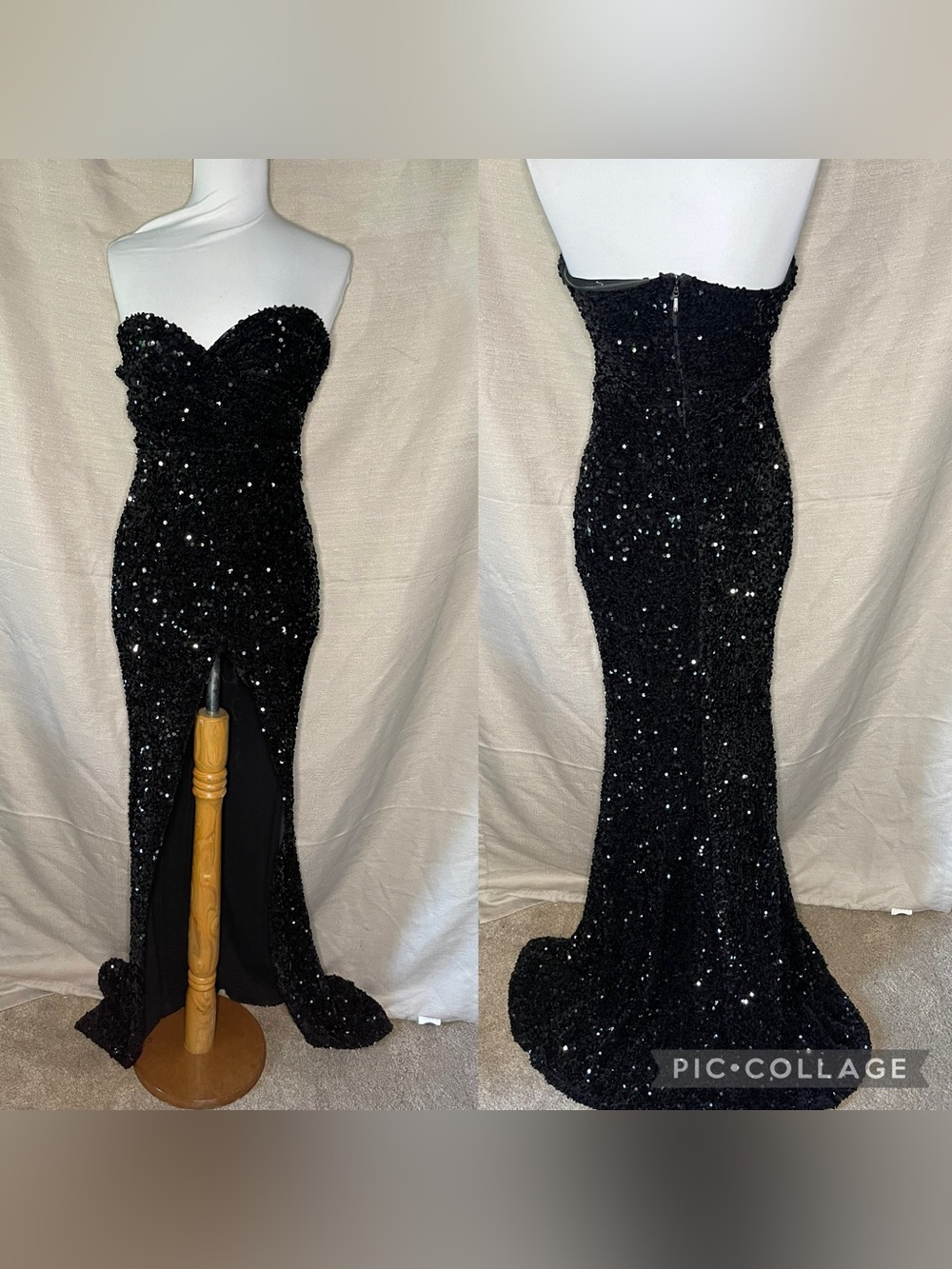 Elegant Black Sequin Strapless Evening Gown